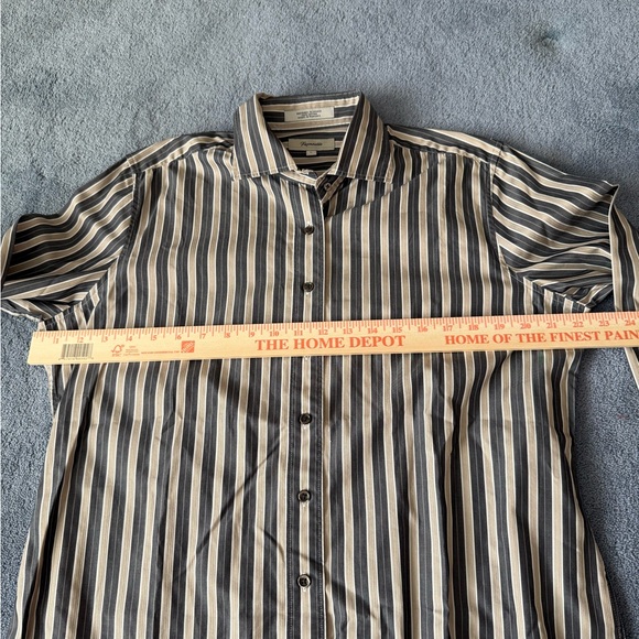 Façonnable women’s dress shirt 100% cotton grey and tan stripes preppy - Picture 5 of 7